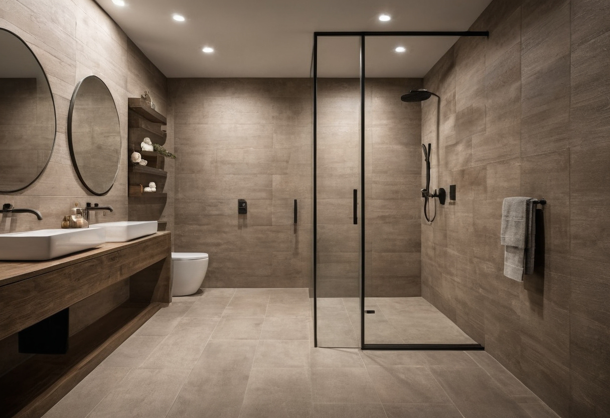 Wet-zone limits determine whether a small bathroom can use an open shower, screen, or full enclosure interior planning detail