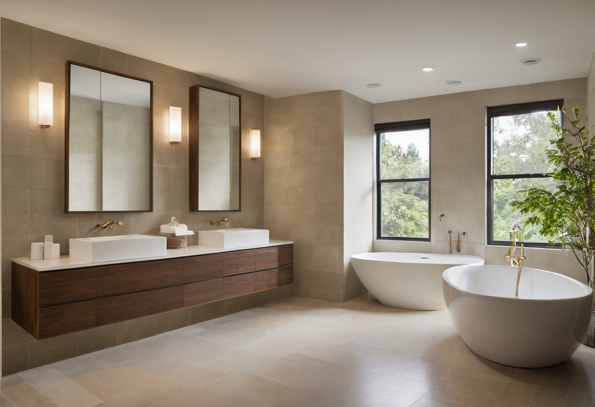 How should bathroom plumbing relocation costs be compared shown in a luxury residential interior